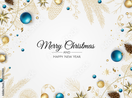 Christmas banner. Background Xmas design of with gifts box, snowflake and confetti. Horizontal christmas poster, greeting cards, headers, website.