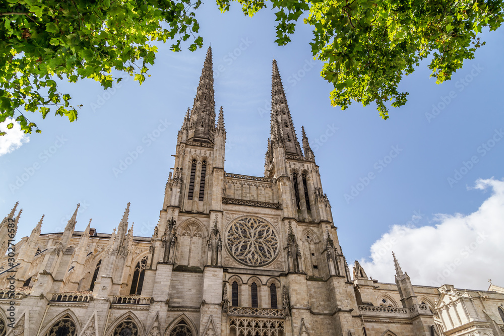 Fototapeta premium Facade of the Cathedral of Saint Andrew, (cathédrale Saint- André) Roman Catholic church, in Bordeaux, France.