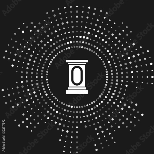 White Stage stand or debate podium rostrum icon isolated on grey background. Conference speech tribune. Abstract circle random dots. Vector Illustration