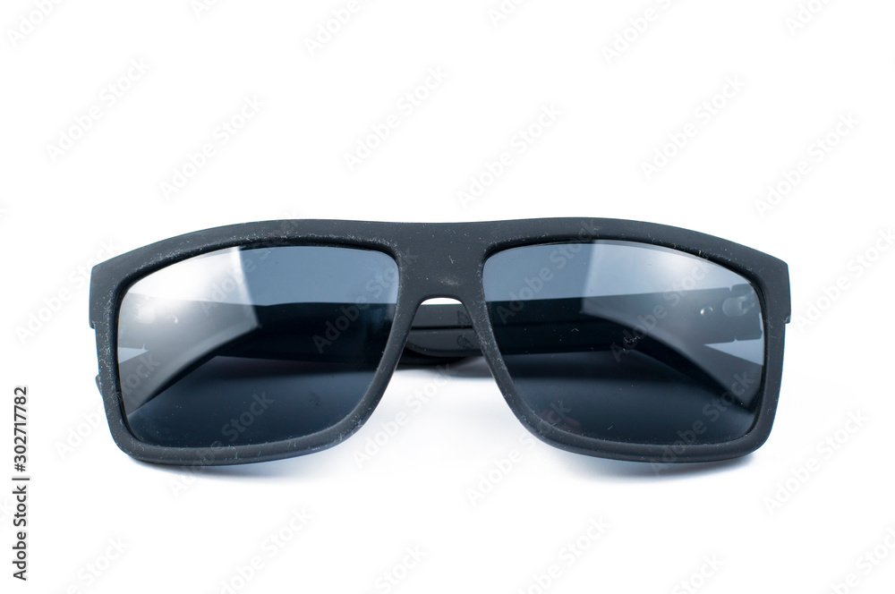 Black sunglasses isolated on white background.Copy space Black sunglasses isolated on white background.Copy space
