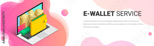 E-wallet service isometric fluid banner