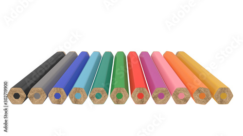 11 colored pencils on white background (isolated on white background) 3D-Rendering