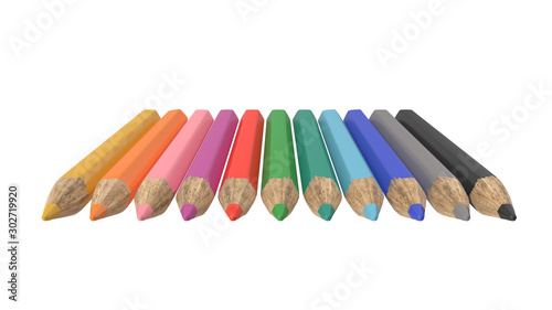 colored pencils on white background (isolated on white background) 3D-Rendering