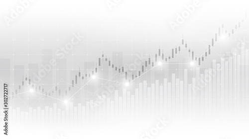 Abstract financial graph with uptrend line and bar chart of stock market on white color background