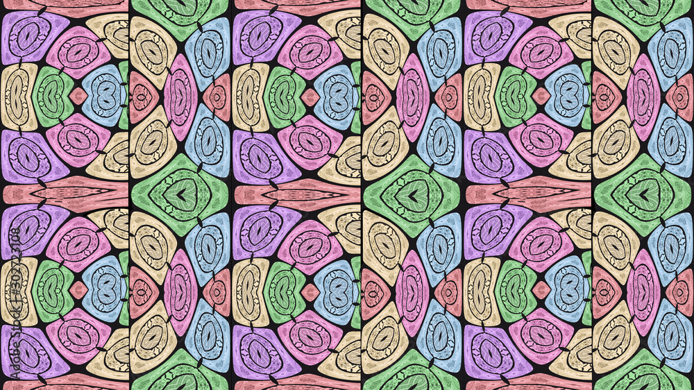 Fototapeta premium Multicolored ethnic fabric, rounded shapes 