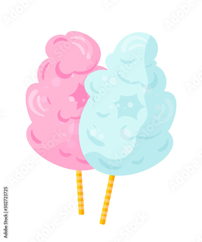 Fluffy cotton candy flat vector illustration