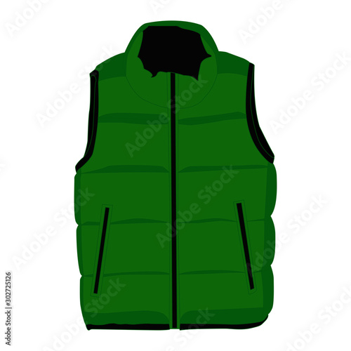 Sleeveless jacket green realistic vector illustration isolated
