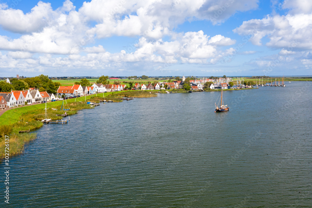 Aerial from the historical village Durgerdam near Amsterdam in the Netherlands