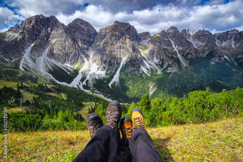 View from the mountain saddle Kreuzjoch photo