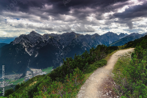 View from the mountain saddle Kreuzjoch photo