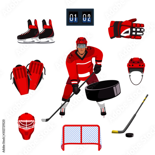 Hockey sport flat banner vector template