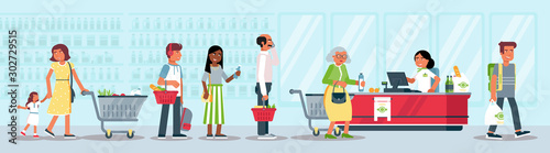 Customers in queue flat vector illustration