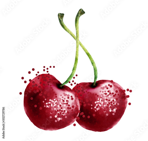 Watercolor cherry on white photo