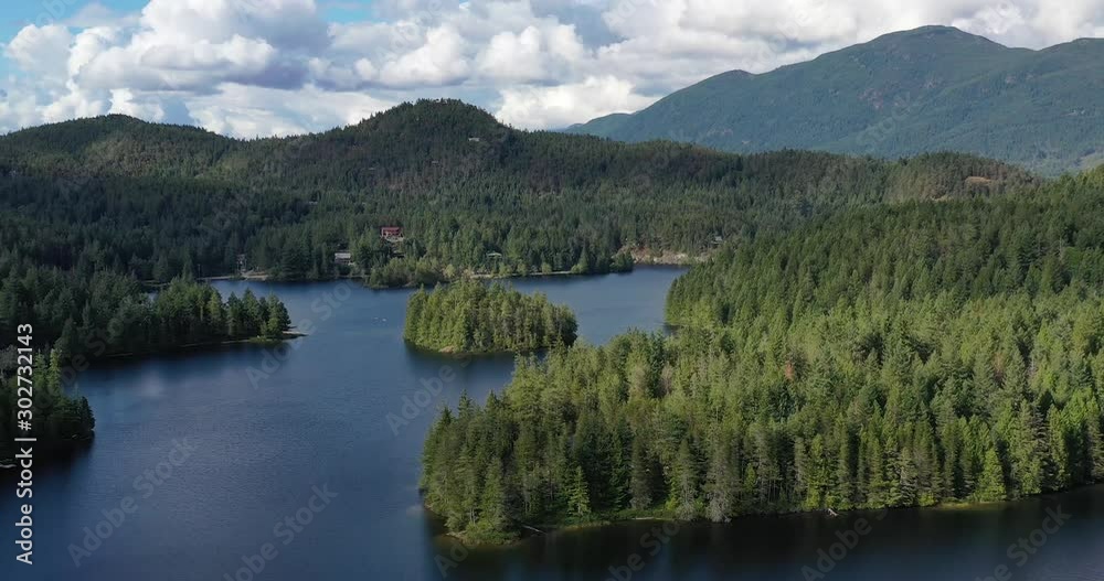 Aerial View at Mountain Lake with Blue Sky in British Columbia, Canada. 4K. Aerial View at Mountain Lake with Blue Sky in British Columbia, Canada. 4K.