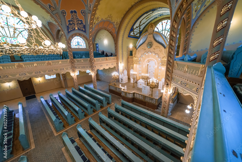 The beautiful interior of the Jewish synagogue