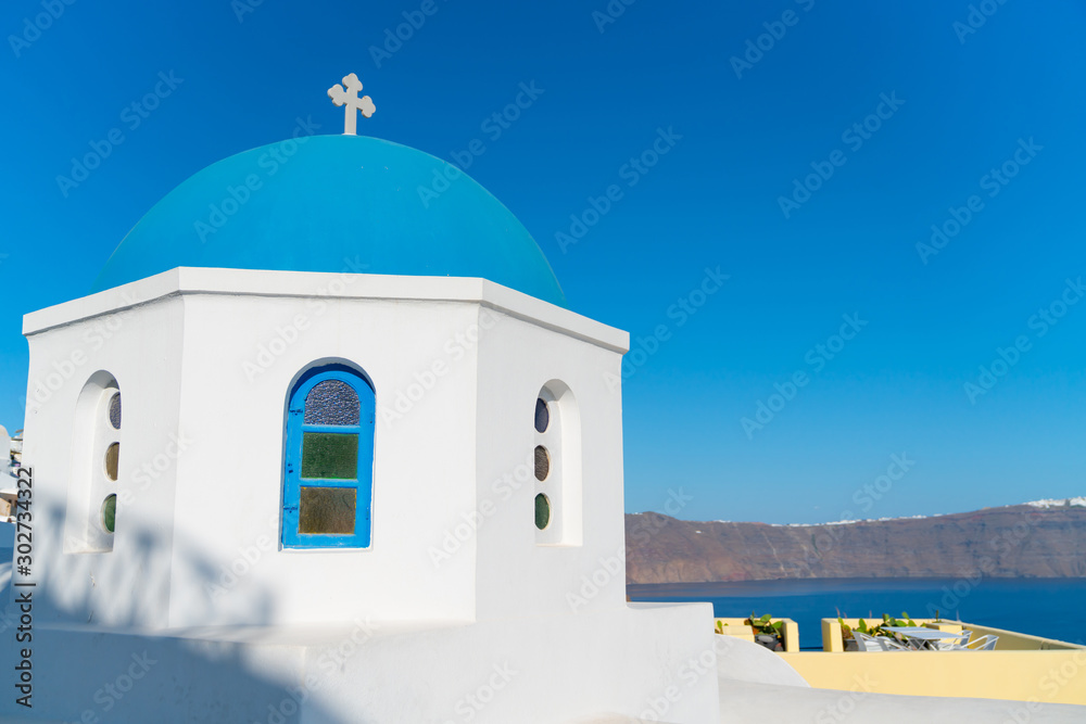 Characteristic blue dome of small Greek Orthodox church