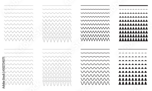 Set of wavy - curvy and zigzag - criss cross horizontal lines.