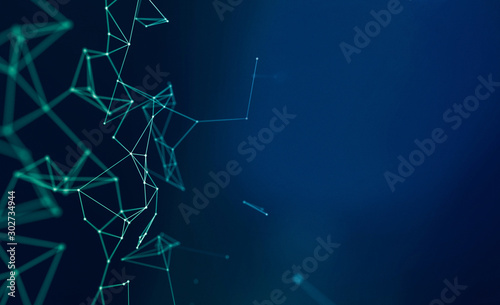 Abstract geometric plexus with triangular cells connecting dots background in classic blue.