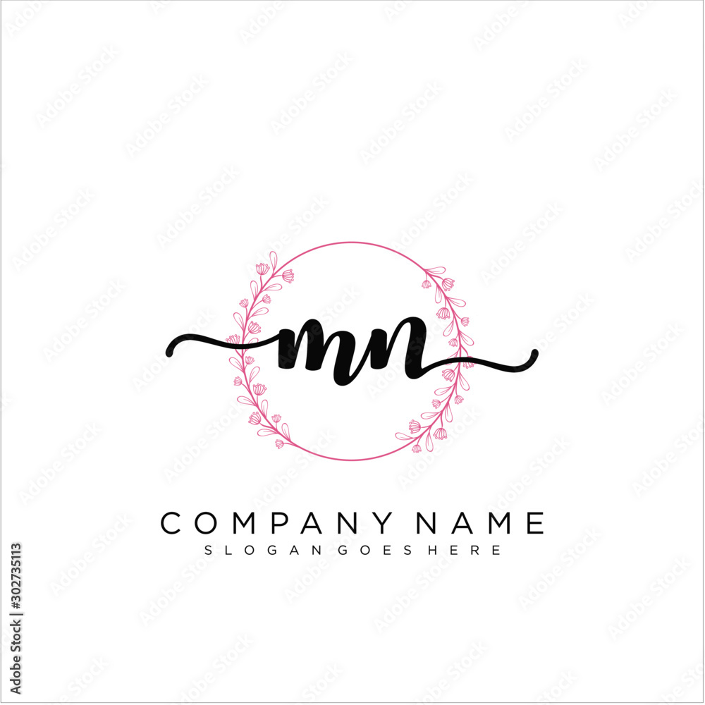 Initial mn beauty monogram and elegant logo design