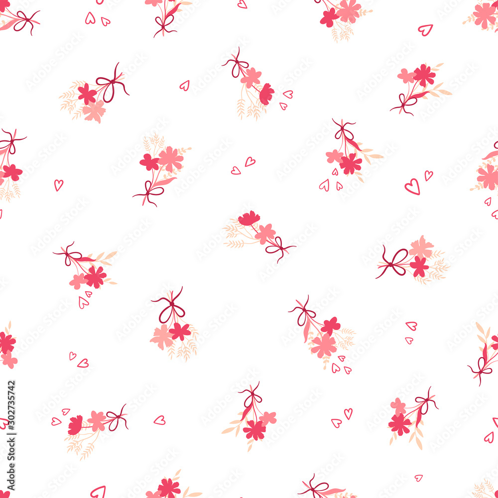 Cute hand drawn floral seamless pattern, great for valentines day, wrapping, banners, wallpapers, textiles - vector design - obrazy, fototapety, plakaty 