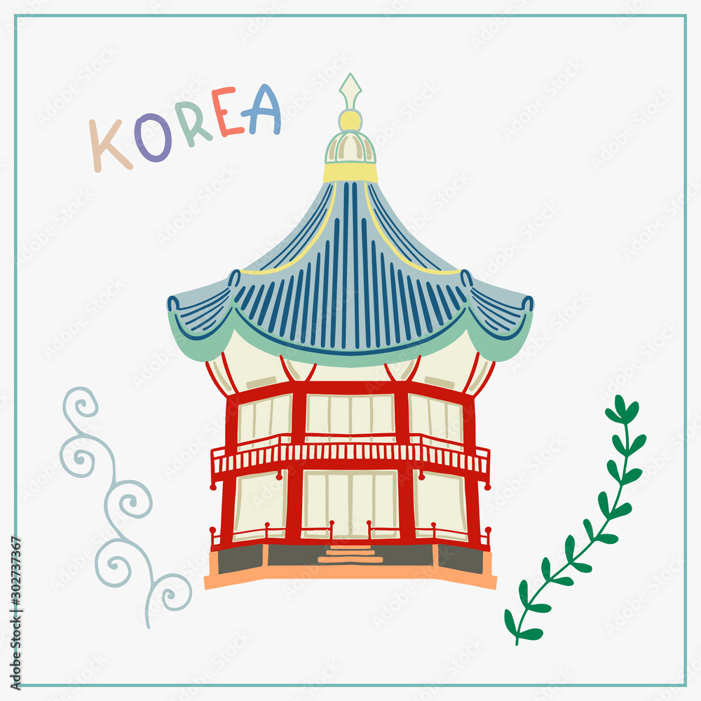 doodle flat vector illustration of arbor pagoda in Gyeongbokgung Palace in Seoul doodle flat vector illustration of arbor pagoda in Gyeongbokgung Palace in Seoul