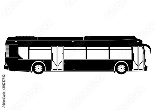 City bus silhouette. Side view of a city bus. Flat vector.