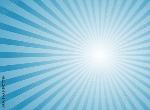 Sunlight wide horizontal background. Blue color burst background with yellow highlight.