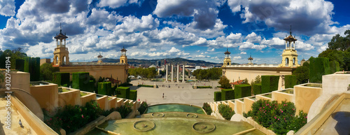 Photography ultra wide panoramic view of the Parc de Montjuic castle The famous castle at th