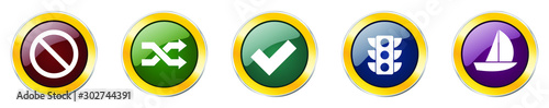 Set of colorful web glossy vector icons,  stoplight, warning, sailboat, sail and traffic buttons in eps 10 for webdesign and mobile applications on white background