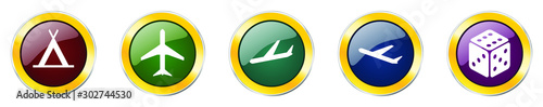 Set of colorful web glossy vector icons,  plane, aircraft, tent and casino buttons in eps 10 for webdesign and mobile applications on white background