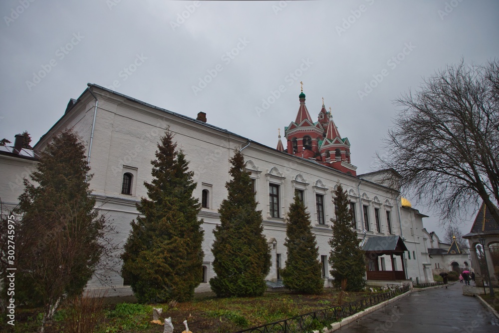 Fototapeta premium Orthodox monastery in autumn, during the rain