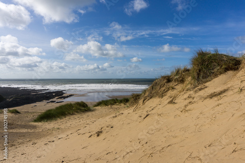 Croyde bay beach and sand dunes in North Devon