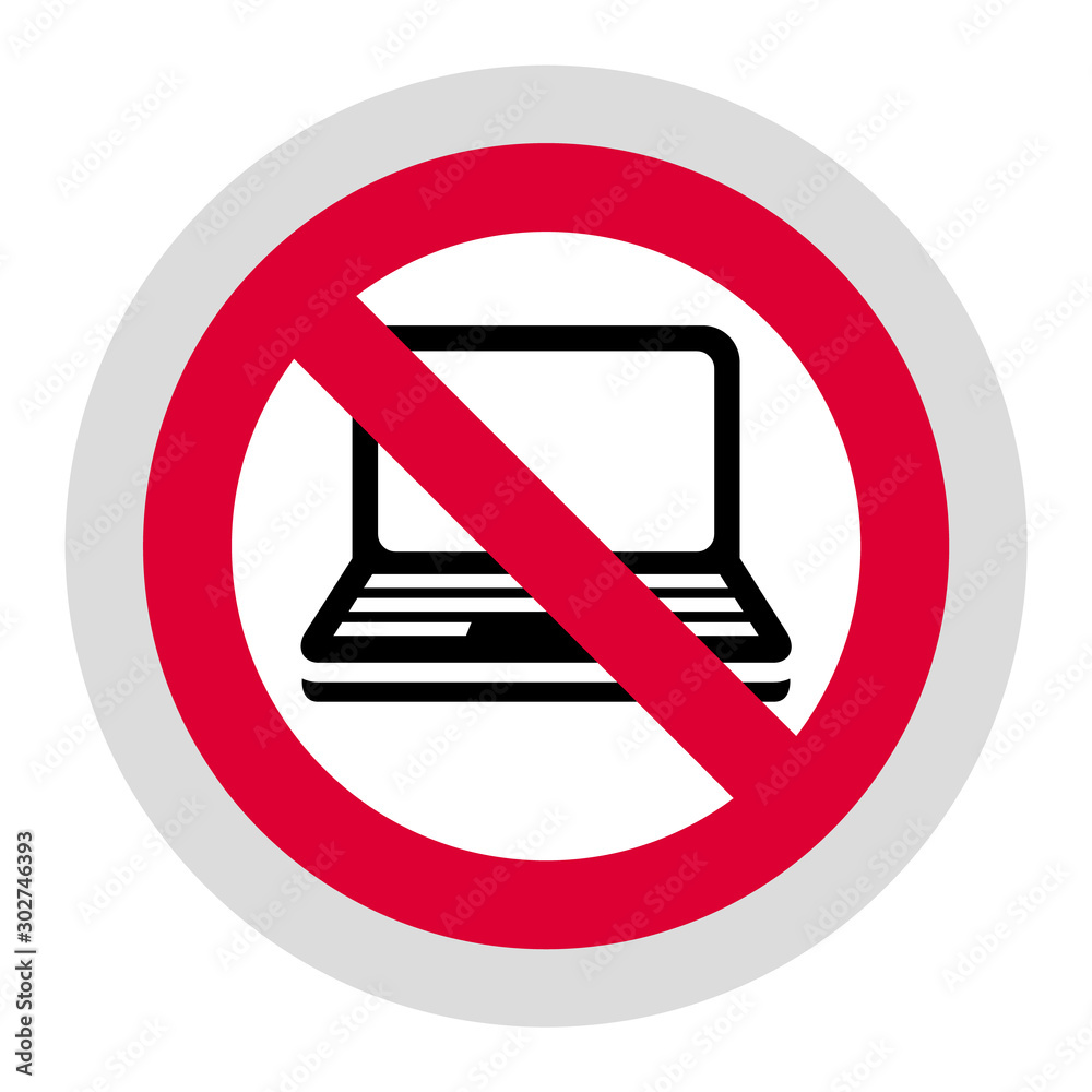 Not use Laptop forbidden sign, modern round sticker Not use Laptop forbidden sign, modern round sticker