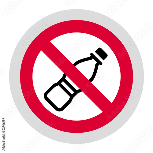 No plastic bottle forbidden sign, modern round sticker