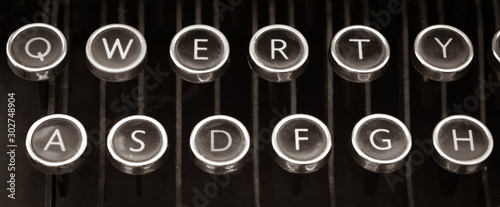 Old Vintage typewriter keys close up Letters QWERTY and ASDFGH