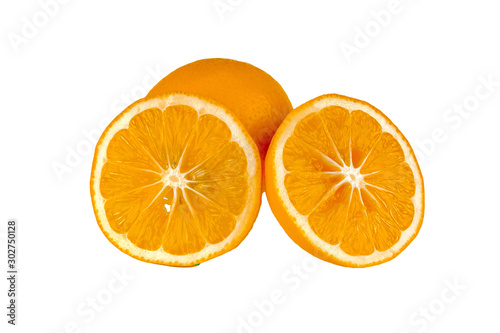 Three fresh  natural lemons close-up on a white background.