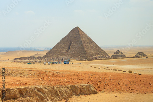 The road to the Great Pyramid of Menkaure in Giza with tourist in Egypt