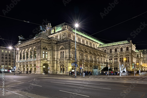 Night view of the Vienna State Opera, Austria