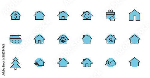 Simple set of line vector home icons. Contains house symbols at interest, infuse house and more. Editable stroke. 48x48 pixels perfect.