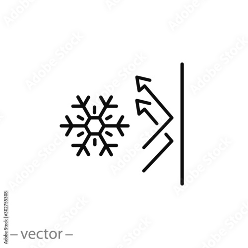 cold protection icon, frost insulation, snow isolation barrier, thin line web symbol on white background - editable stroke vector illustration eps 10