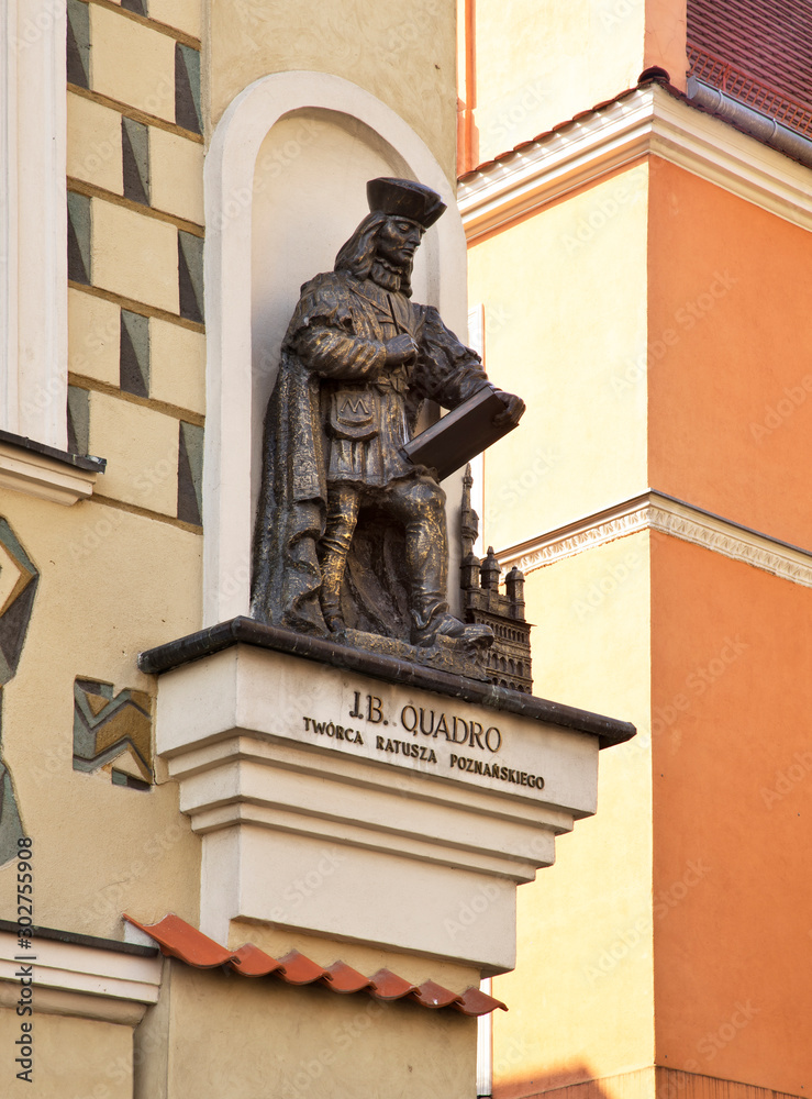 Monument to Giovanni Battista di Quadro at Old Market square in Poznan. Poland - obrazy, fototapety, plakaty 