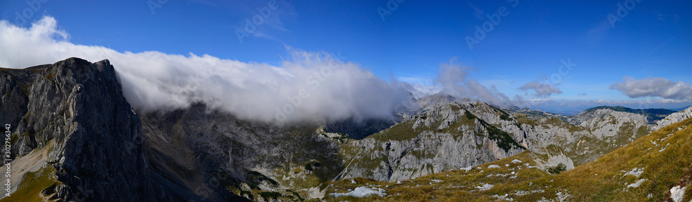 Panoramic view of mountains in National Park Durmitor, Montenegro.