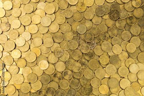 golden money background with euros on a top view