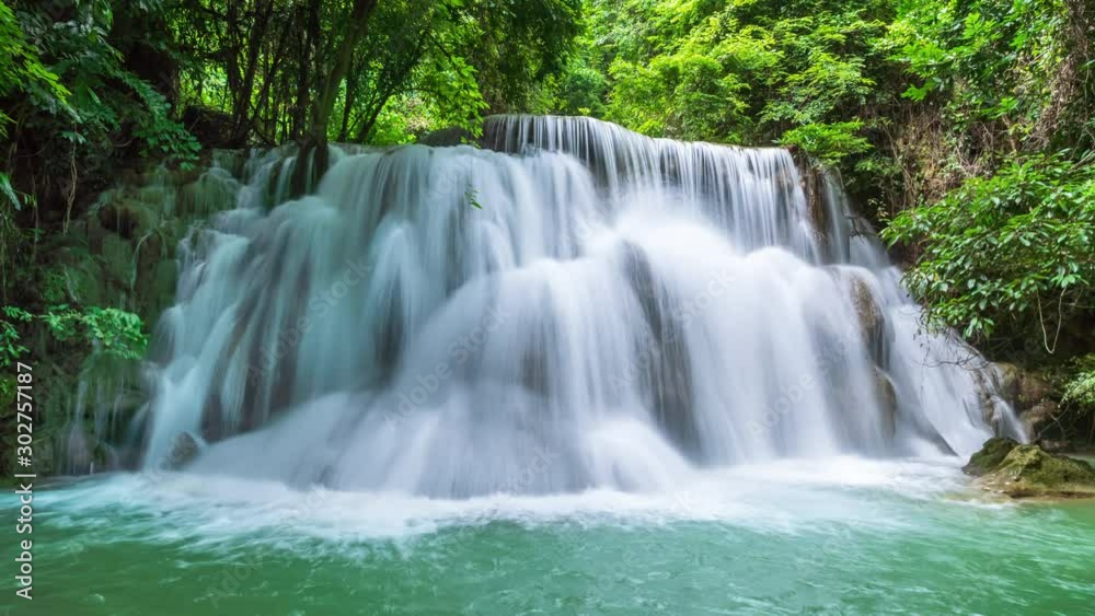 Huai Mae Khamin Waterfall level 3, Khuean Srinagarindra National Park, Kanchanaburi, Thailand, zoom in - Time -Lapse Huai Mae Khamin Waterfall level 3, Khuean Srinagarindra National Park, Kanchanaburi, Thailand, zoom in - Time -Lapse