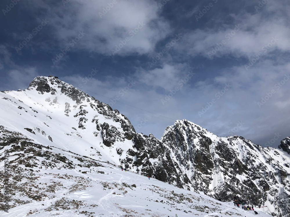 Mountain ski resort in winter day in Tatras mountains, Slovakia