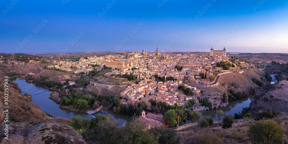 Panorama of Toledo on sunrise, Castilla - La Mancha, Spain