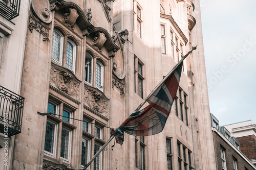 Photography British flag on old street