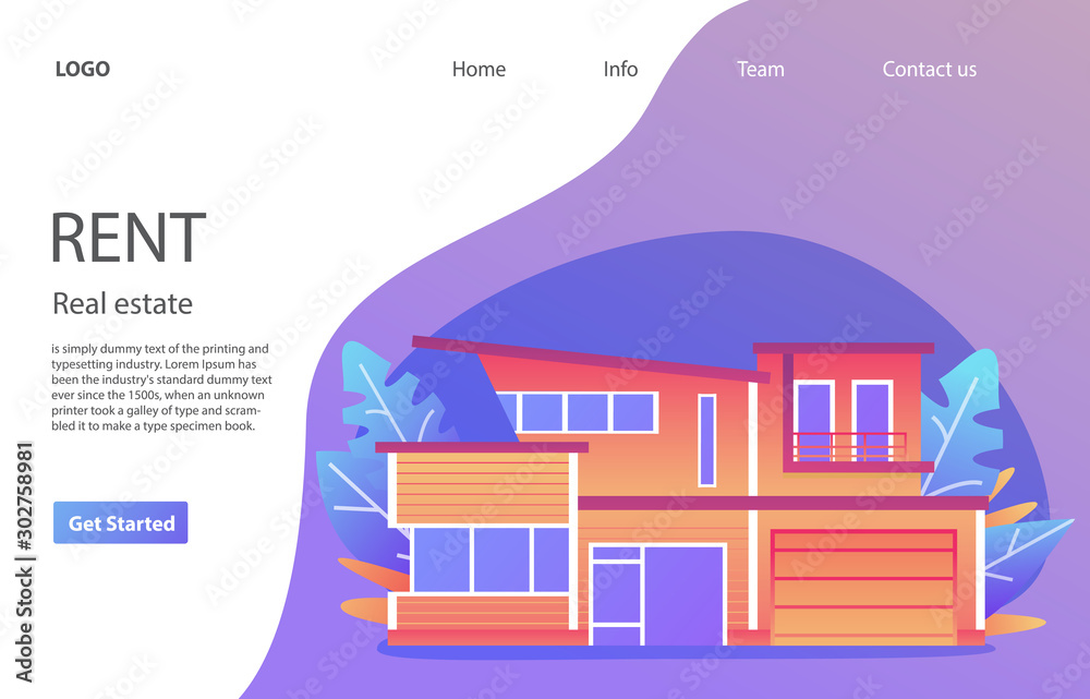 Houses For Rent.Property rental search.Real estate concept.Landing page interface design template.Rural building.