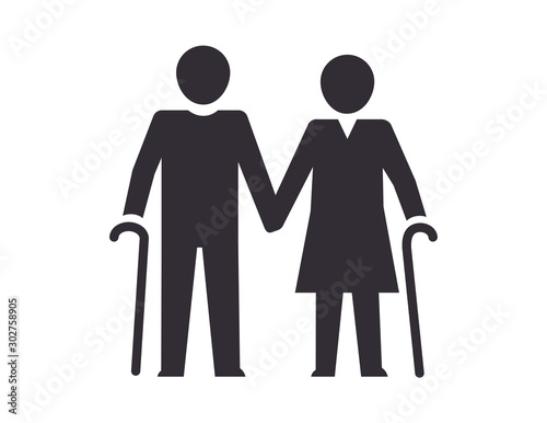 Grandparents couple silhouette icon vector. Elderly, icon of adult happy persons grandfather and grandmother. Old people