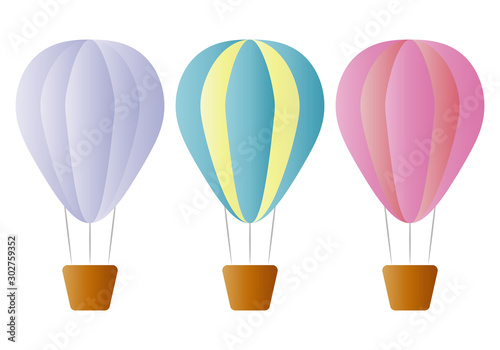 Globos aerostáticos de color rosa, azul y amarillo.